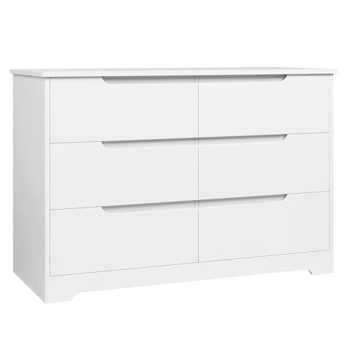HOCSOK Kommode Weiß, Kommode mit 6 Schubladen, Kommodenschrank für S Esszimmer, Küche, Wohnzimmer, Modern, 105x71x40cm von HOCSOK