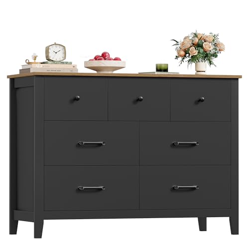 HOCSOK Kommode mit 7 Schubladen Komodenschrank Sideboard Schwarz mit aus Holzplatte, für Schlafzimmer Wohnzimmer Jugendzimmer Flur und Büro,106x40x81 cm von HOCSOK