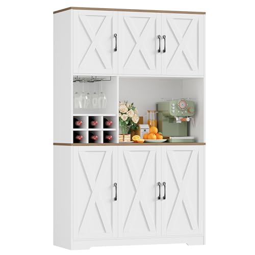 HOCSOK Küchenschrank 106x180 cm (BxH), Buffetschrank Weiß, Sideboard mit 6 Türen,Abnehmbarem Flaschenhalter und Abnehmbarem Glashalter, Vorratsschrank für Küche, Wohnzimmer, Esszimmer, 180 x 106 x 37 von HOCSOK