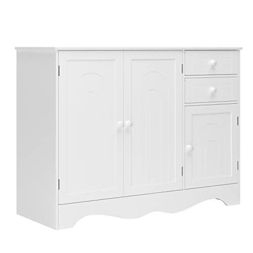 HOCSOK Sideboard, Küchenschrank mit 3 Schubladen und 2 Türen, Aufbewahrungsschrank Standschrank für Wohnzimmer, Küche, Esszimmer, Weiß, 40 x 105 x 78 cm von HOCSOK