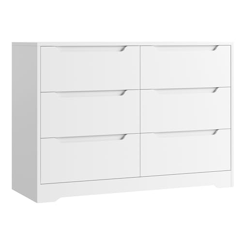 HOCSOK Kommode Weiß mit 6 Schubladen, Sideboard Schubladenschrank aus Holz, Kommode für Schlafzimmer, Wohnzimmer, Flur, Modern, 108 x 82,5 x 39 cm von HOCSOK