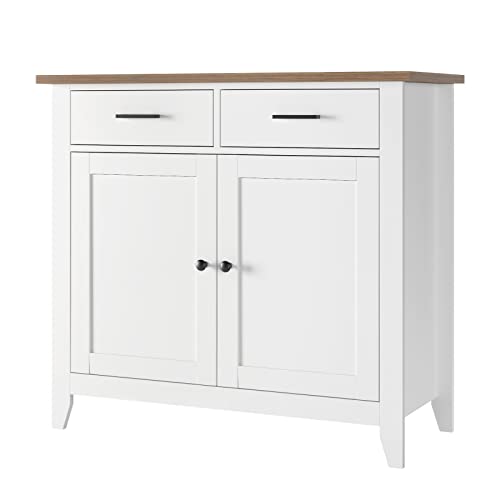 HOCSOK Sideboard Weiß Küchenschrank mit 2 Schubladen und 2 Türen, Kücheninsel mit Arbeitsplatte für Küche, Wohnzimmer, Esszimmer, Holz, 82 x 40 x 91cm von HOCSOK