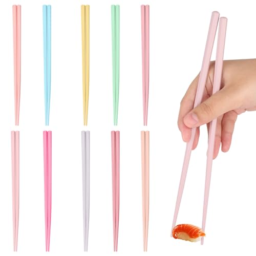 10 paar Buntes Essstäbchen, Wiederverwendbar Fiberglas Stäbchen zum Essen, Rutschfeste Essstäbchen Spülmaschinenfest, 23cm Stäbchen Sechseckige Chinesische Stäbchen für Zuhause Restaurant von HOCUCHELAND