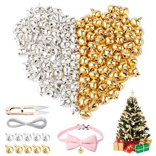 120 Stück Kleine Glöckchen zum Basteln, 12mm Gold, Silber Metallglöckchen für Basteln mit 5m Schlüsselband und Schere, Schellen Glöckchen für DIY Weihnachten Dekoration, Katzenspielzeug 120 Stück Kleine Glöckchen zum Basteln, 12mm Gold, Silber Metallglöckchen für Basteln mit 5m Schlüsselband und Schere, Schellen Glöckchen für DIY Weihnachten Dekoration, Katzenspielzeug von HOCUCHELAND