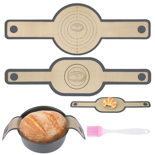 2 Stück Silikon Backmatte für Dutch Oven, Backmatte Brot mit Langen Griffen, Silikonmatte Backen mit 3 Schaber und 1 Gewürzpinsel, Wiederverwendbare Backunterlage Silikon für Teig von HOCUCHELAND