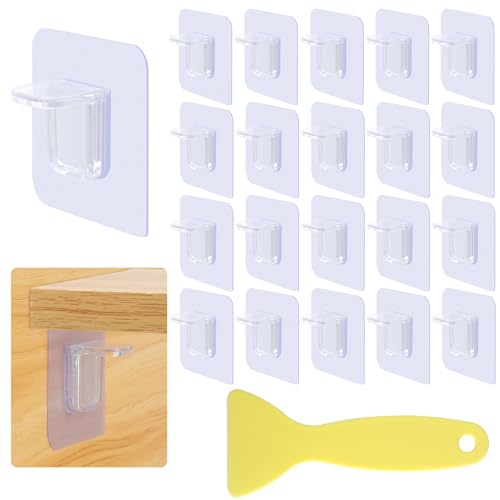 20 stück Regalbodenträger Selbstklebend, Acryl Einlegeboden Halter Ohne Bohren, Extra Starker Klebehaken Regalbrett Halterung Transparent Fachbodenträger, Bodenträger für Einlegeboden Kleiderschrank von HOCUCHELAND