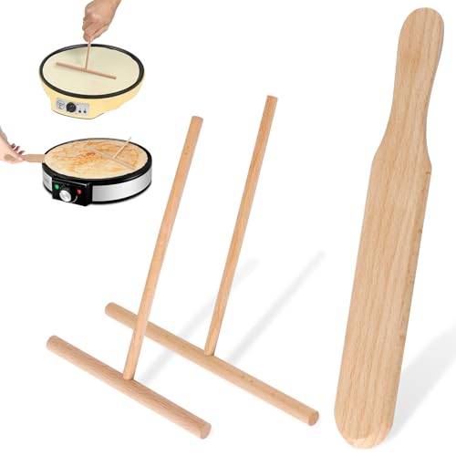 3 Stück Crepes Verteiler aus Buchenholz, T- Form Crepes Wender Crepes Verteiler Set, Leicht zu Reinigen Teigverteiler für Crepes Crepes Zubehör, Crepe Schieber Backwerkzeuge für Pfannkuchen Pancake von HOCUCHELAND