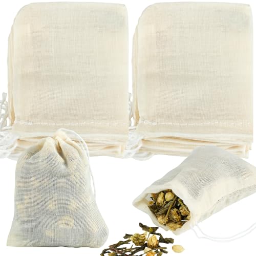 40 Stück Gewürzsäckchen Zum Kochen, 6 x 8cm Gewürzbeutel Zum Mitkochen mit Kordelzug, Wiederverwendbar Teebeutel Zum SelbstbefüLlen, Baumwollsäckchen für Tee Kaffee Filter Gewürze von HOCUCHELAND