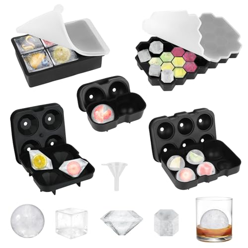5 Stück Eiswürfelform Silikon, Eiswürfelbehälter Silikon mit Deckel, Stapelbar Ice Cube Tray, Eiswürfelformen & Eiswürfelschalen für Whisky Cocktails Saft Schokolade SüßIgkeiten von HOCUCHELAND