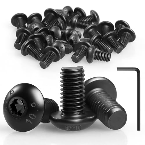 50 Stück M5 Schrauben Schwarz, Linsenkopfschrauben M5 x 10 mm, Flachkopfschrauben M5 mit Innensechskantschlussel, Rundkopfschrauben für Den Möbeleinbau, Industriebereiche (M5 x 10 mm) von HOCUCHELAND