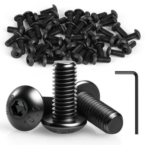 50 Stück M5 Schrauben Schwarz, Linsenkopfschrauben M5 x 12 mm, Flachkopfschrauben M5 mit Innensechskantschlussel, Rundkopfschrauben für Den Möbeleinbau, Industriebereiche von HOCUCHELAND