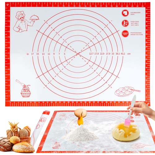 Silikon Backmatte Backunterlage Groß 70 x 50cm Antihafte Backunterlage Silikon mit Messung, Pizza Teigmatte mit 3 Stück Teigschneider, Silikonmatte Back für Teig Fondant Pizza Gebäck Brot von HOCUCHELAND