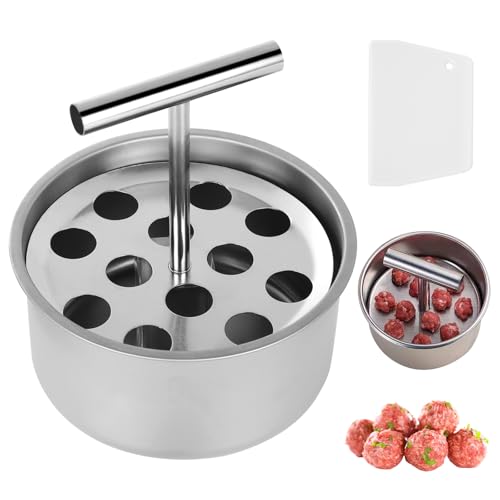 Fleischbällchen Former, 12 Löcher Edelstahl Hackbällchen Former mit Plastikschaber, Antihaft Frikadellenformer, Manueller Hackbällchen Former für Küche, Haushalt und Outdoor Fleischbällchen Former, 12 Löcher Edelstahl Hackbällchen Former mit Plastikschaber, Antihaft Frikadellenformer, Manueller Hackbällchen Former für Küche, Haushalt und Outdoor von HOCUCHELAND