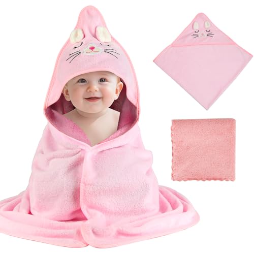 HOCUCHELAND 2 Stück Kapuzenhandtuch Baby, Babyhandtuch mit Kapuze mit Gleichfarbigem Handtuch, Kaputzenhandtücher Baby rosa Kätzchen für Babys Neugeborene 80x80 cm HOCUCHELAND 2 Stück Kapuzenhandtuch Baby, Babyhandtuch mit Kapuze mit Gleichfarbigem Handtuch, Kaputzenhandtücher Baby rosa Kätzchen für Babys Neugeborene 80x80 cm von HOCUCHELAND
