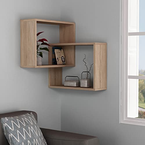 Hocuspicus Hocus Picus | Ring Eckregal mit 2 Ebenen | Modernes Dekoratives Wandregal, Schweberegal, Bücherregal für Küche, Wohnzimmer, Arbeitszimmer, Schlafzimmer | 20 x 60 x 68 cm | Eiche von Hocuspicus