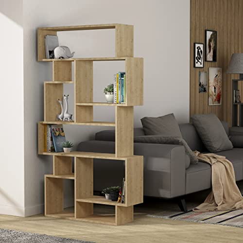 Hocuspicus Hocus Picus | Karmato Holz Bücherregal | Modernes Standregal mit 6 Etagen für Schlafzimmer, Arbeitszimmer, Büro, Wohnzimmer | einfache Montage | 96 x 26 x 169 cm | Eiche von Hocuspicus