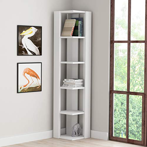 Hocuspicus 5-Ebenen Eck-Bücherregal | Platzsparendes Regal für Wohnzimmer & Büro | Bücheraufbewahrung 161 x 34 x 34 cm | Weiß von Hocuspicus