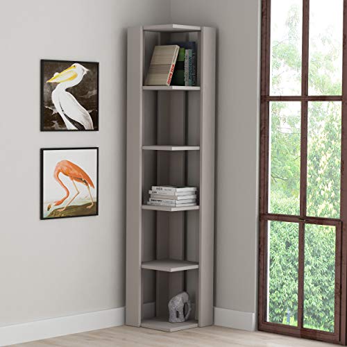 Hocuspicus Eck-Bücherregal mit 5 Ebenen – 161 x 34 x 34 cm – Bücherregal, Bücheraufbewahrung, platzsparendes Regal – Moderne Wohnzimmereinrichtung - Helles Moka von Hocuspicus
