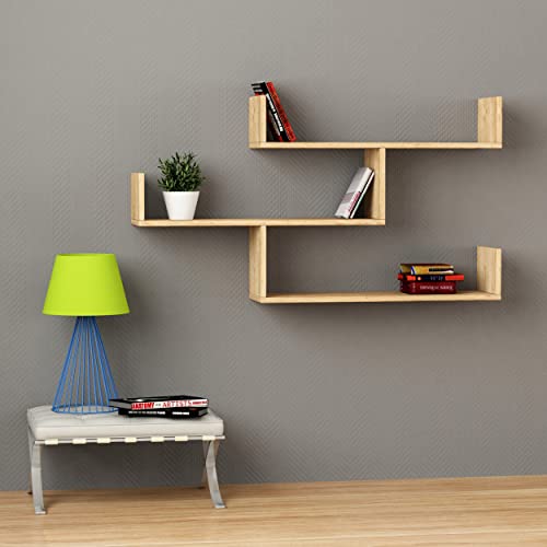 HOCUS PICUS | Tibet Holz Bücherregal | Wandregal mit 3 Etagen, Bücherschrank für Schlafzimmer, Büro, Wohnzimmer | 120 x 33 x 66 cm | Eiche von HOCUS PICUS