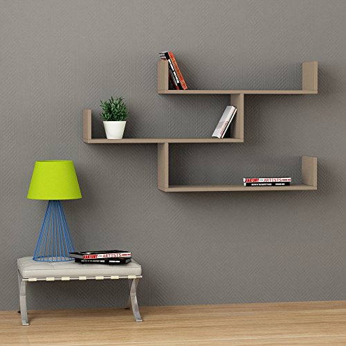 HOCUS PICUS | Tibet Holz Bücherregal | Wandregal mit 3 Etagen, Bücherschrank für Schlafzimmer, Büro, Wohnzimmer | 120 x 33 x 66 cm | Helles Mokka von HOCUS PICUS