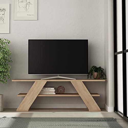 HOCUS PICUS | Holz Farfalla TV Schrank | Moderner Fernsehtisch, Sideboard mit Regalen für Wohnzimmer bis 150 cm | 120 x 40 x 33 cm | Eiche von HOCUS PICUS