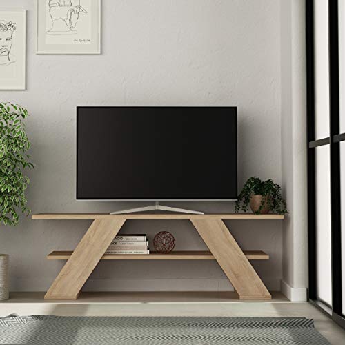 HOCUS PICUS | Holz Farfalla TV Schrank | Moderner Fernsehtisch, Sideboard mit Regalen für Wohnzimmer bis 150 cm | 120 x 40 x 33 cm | Eiche von Hocuspicus