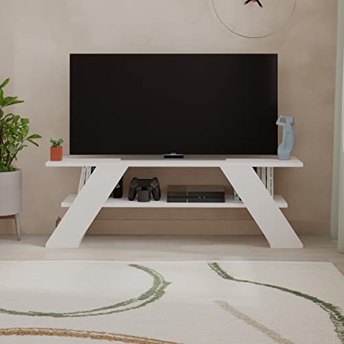 HOCUS PICUS | Holz Farfalla TV Schrank | Moderner Fernsehtisch, Sideboard mit Regalen für Wohnzimmer bis 150 cm | 120 x 40 x 33 cm | Weiß von HOCUS PICUS
