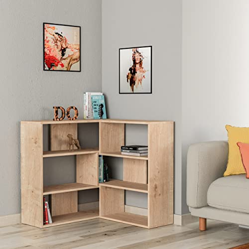 HOCUS PICUS Molly No:3 Corner Bookcase with Many Color Options - Living Room Furniture - Easy to Assemble - Book & Essentials Storage - Two Size Options (Eiche) von Hocuspicus