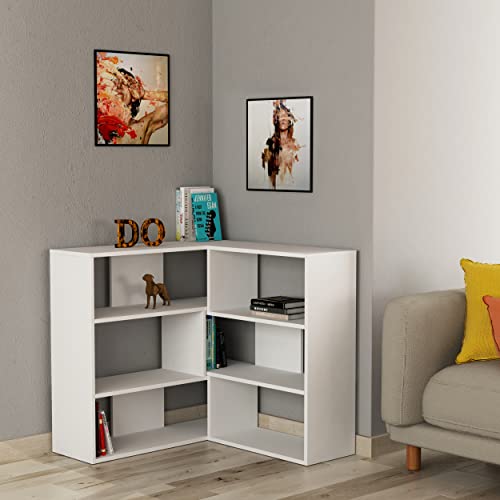 HOCUS PICUS Molly No:3 Corner Bookcase with Many Color Options - Living Room Furniture - Easy to Assemble - Book & Essentials Storage - Two Size Options (Weiß) von Hocuspicus