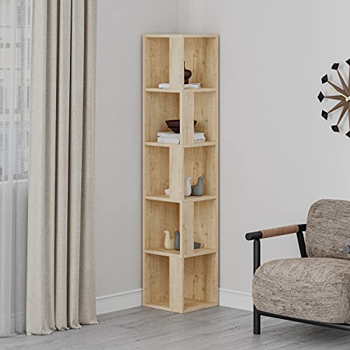 Hocuspicus | Modern Piano Eck-Bücherregal mit 5 Ebenen | Platzsparendes Holzregal für Wohnzimmer, Büro und Schlafzimmer | 31,4 x 31,4 x 158,9 cm | Eiche von Hocuspicus