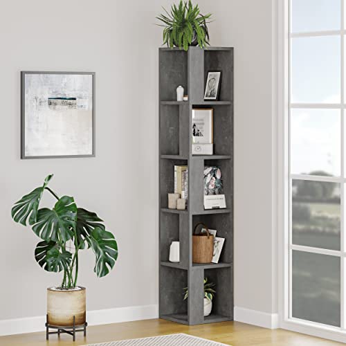 Hocuspicus | Piano Holz Eck-Bücherregal mit 5 Ebenen | Freistehend Bücherschrank für Wohnzimmer, Arbeitszimmer, Büro | einfach zu montineren | 159 x 32 x 32 cm | Retro Grau von Hocuspicus