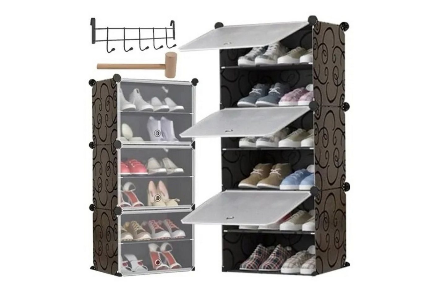 HÖGLER Schuhschrank Modularer Kleiderschrank Schuhregal Organizer Regal 6 Ebenen Schwarz (Modulares Regal-Set für Schuhe, Kleidung, Spielzeug, Organizer, flexibel, 3 Module, 6 Ebenen, inkl. Paneele, Verbinder, Kleiderbügel, Hammer) Modular, flexibel abschließbare Tür, leicht zu reinigen, stabil HÖGLER Schuhschrank Modularer Kleiderschrank Schuhregal Organizer Regal 6 Ebenen Schwarz (Modulares Regal-Set für Schuhe, Kleidung, Spielzeug, Organizer, flexibel, 3 Module, 6 Ebenen, inkl. Paneele, Verbinder, Kleiderbügel, Hammer) Modular, flexibel abschließbare Tür, leicht zu reinigen, stabil von HÖGLER