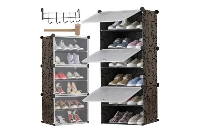 HÖGLER Schuhschrank Modularer Kleiderschrank Schuhregal Organizer Regal 6 Ebenen Schwarz (Modulares Regal-Set für Schuhe, Kleidung, Spielzeug, Organizer, flexibel, 3 Module, 6 Ebenen, inkl. Paneele, Verbinder, Kleiderbügel, Hammer) Modular, flexibel abschließbare Tür, leicht zu reinigen, stabil von HÖGLER