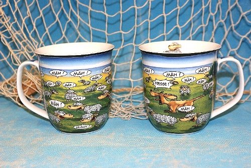 Hösti - Maritimer Becher Kaffeebecher aus Porzellan "Hund & Schafe" 400ml Tasse von HÖSTI