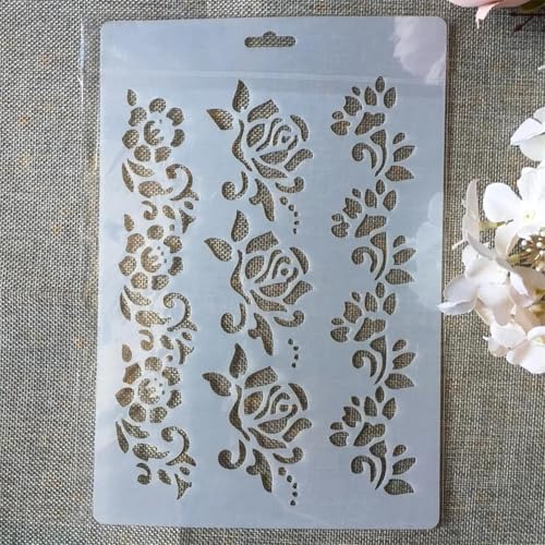 Schablonen zum Basteln, 26 cm, Rosenblüte, wiederverwendbare Kunststoffvorlagen für Holz, Wand, Stoff, Leinwand, Möbel, Boden, Stein, Kartenstil A von HOFALUYUSUN