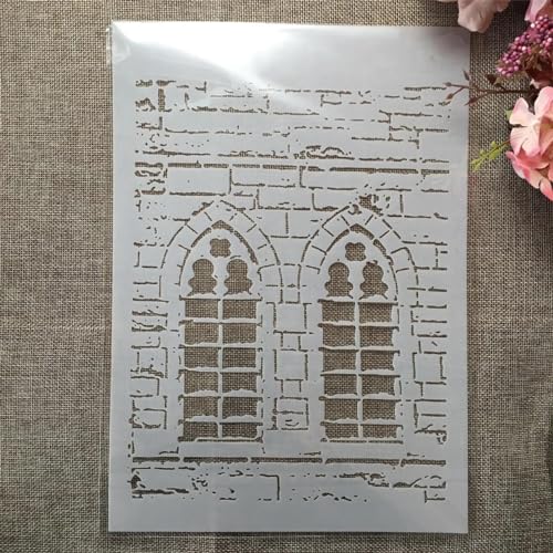 Schablonen zum Basteln, A4, 29 cm, Ziegelmauer, Fenster, wiederverwendbare Kunststoffvorlagen für Holz, Wand, Stoff, Leinwand, Möbel, Boden, Stein, Karte von HOFALUYUSUN