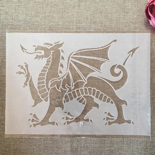 Schablonen zum Basteln, A4, 29 cm, walisischer Drache, wiederverwendbare Kunststoffvorlagen für Holz, Wand, Stoff, Leinwand, Möbel, Boden, Stein, Karte von HOFALUYUSUN