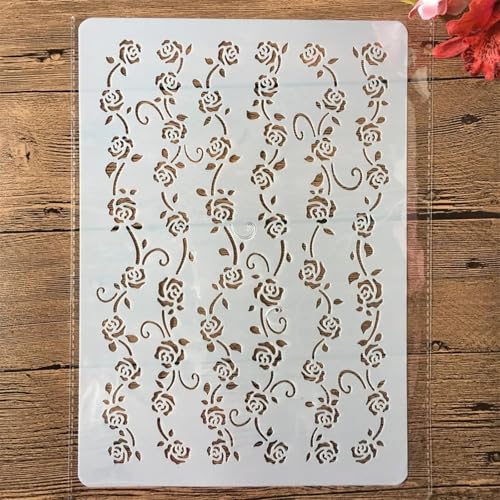 Schablonen zum Basteln, A4, 29 x 21 cm, Blumenlinie, wiederverwendbare Kunststoffvorlagen für Holz, Wand, Stoff, Leinwand, Möbel, Boden, Stein, Kartenstil A von HOFALUYUSUN