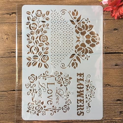 Schablonen zum Basteln, A4, 29 x 21 cm, Blumenlinie, wiederverwendbare Kunststoffvorlagen für Holz, Wand, Stoff, Leinwand, Möbel, Boden, Stein, Kartenstil D von HOFALUYUSUN