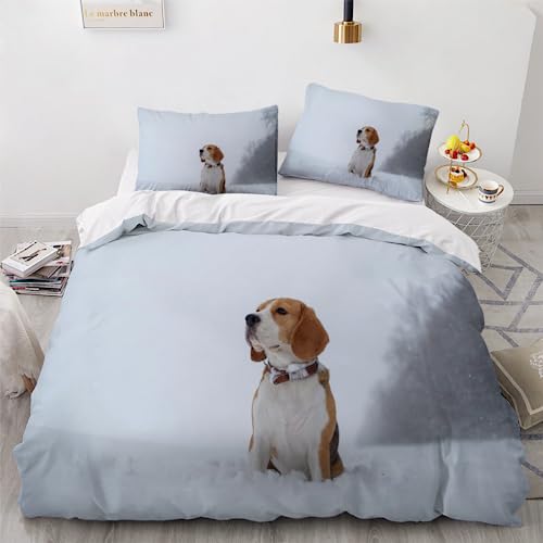 HOFFTI Bettwäsche 135x200 Kinder Beagles Bettwäsche Set 3 Teilig Weiche Mikrofaser 3D Druck Süßes Haustier Bettbezüge 135x200 cm Mit Reißverschluss Et 2 Kissenbezüge 80x80,Bettwaren von HOFFTI