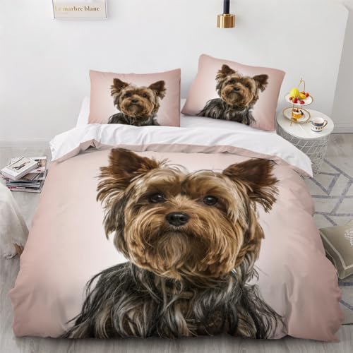 HOFFTI Bettwäsche 135x200 Kinder Yorkshire-Terrier Bettwäsche-Sets 3 Teilig Weiche Mikrofaser 3D Druck Kawaii-Welpe Bettbezüge 135x200 cm Mit Reißverschluss Et 2 Kissenbezüge 80x80,Bettwaren von HOFFTI