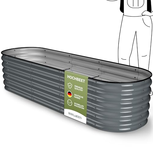 HOFGARTEN Metall Hochbeet 200x60x42 cm, 6-in-1 Hochbeete-Kit für den Garten, rostfrei & extrem stabil - für Gemüse, Kräuter & Blumen, Anthrazit (Grau) von HOFGARTEN