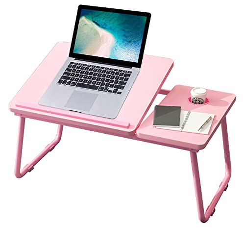 Laptop Schreibtisch, Laptop Betttisch mit klappbaren Beinen & Tassenschlitz, Lesehalter Notebook Ständer Frühstück Betttablett Buchhalter für Sofa, Bett, Terrasse, Balkon (Blau) von HOFLERA