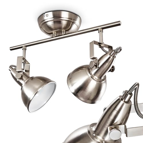 Deckenleuchte Tina, Deckenlampe aus Metall in Nickel-matt/Weiß, 2-flammig, mit verstellbaren Strahlern, 2 x E14-Fassung, Spot im Retro/Vintage Design, ohne Leuchtmittel von HOFSTEIN