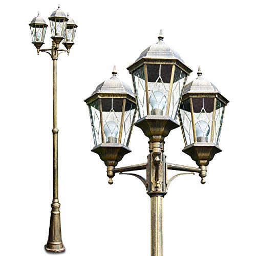 Außenleuchte 3-armig, Kandelaber in Braun/Gold, E27, Gartenbeleuchtung aus Aluguss mit Glasscheiben, Laterne für den Aussenbereich, Wegeleuchte Garten, Höhe 270 cm, Vintage-Design, ohne Leuchtmittel Außenleuchte 3-armig, Kandelaber in Braun/Gold, E27, Gartenbeleuchtung aus Aluguss mit Glasscheiben, Laterne für den Aussenbereich, Wegeleuchte Garten, Höhe 270 cm, Vintage-Design, ohne Leuchtmittel von HOFSTEIN