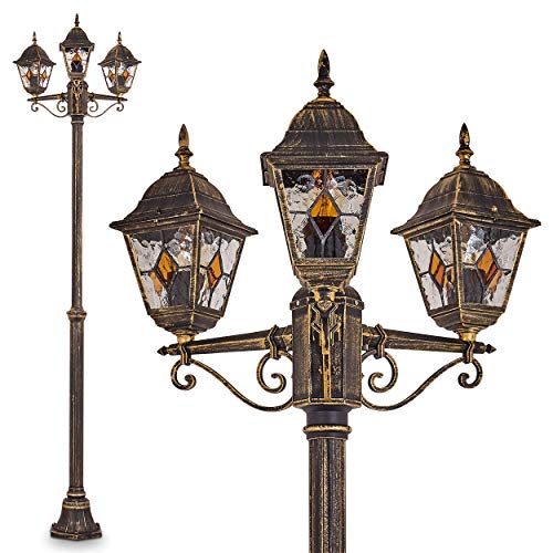 Außenleuchte Antibes, Kandelaber in antikem Look, Aluguß in Braun/Gold mit Klarglas-Scheiben, 3-armige Wegeleuchte 225 cm, 3 x E27-Fassung, Retro/Vintage Gartenlampe IP44, ohne Leuchtmittel Außenleuchte Antibes, Kandelaber in antikem Look, Aluguß in Braun/Gold mit Klarglas-Scheiben, 3-armige Wegeleuchte 225 cm, 3 x E27-Fassung, Retro/Vintage Gartenlampe IP44, ohne Leuchtmittel von HOFSTEIN