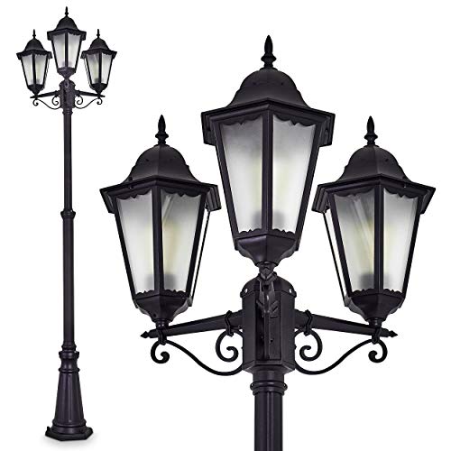 Außenleuchte Hongkong Frost, Kandelaber in antikem Look, Aluguß in Schwarz matt m. Milchglas-Scheiben, 3-armige Wegeleuchte, höhenverstellbar, Retro/Vintage Gartenlampe, E27, IP44, ohne Leuchtmittel von HOFSTEIN