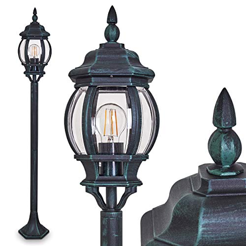Außenleuchte Lentua, Wegeleuchte in antikem Look, Aluguß in Schwarz/Grün mit Kunststoff-Scheiben, Stehleuchte 120 cm, Retro/Vintage Gartenlampe, E27-Fassung, IP44, ohne Leuchtmittel Außenleuchte Lentua, Wegeleuchte in antikem Look, Aluguß in Schwarz/Grün mit Kunststoff-Scheiben, Stehleuchte 120 cm, Retro/Vintage Gartenlampe, E27-Fassung, IP44, ohne Leuchtmittel von HOFSTEIN