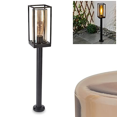 HOFSTEIN Außenleuchte Palanga, moderne Wegeleuchte aus Metall in Schwarz mit Glasscheibe in Rauchfarben, 1-flammig, Stehleuchte 75 cm, Gartenlampe mit E27, Gartenbeleuchtung IP44,ohne Leuchtmittel von HOFSTEIN