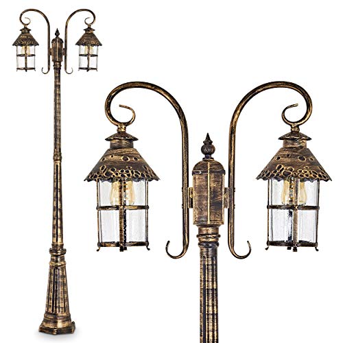 Außenleuchte Tolep, Kandelaber in antikem Look, Aluguß in Braun/Gold mit Klarglas-Scheiben, 2-armige Wegeleuchte 220 cm, Retro/Vintage Gartenlampe, E27-Fassung, IP44, ohne Leuchtmittel Außenleuchte Tolep, Kandelaber in antikem Look, Aluguß in Braun/Gold mit Klarglas-Scheiben, 2-armige Wegeleuchte 220 cm, Retro/Vintage Gartenlampe, E27-Fassung, IP44, ohne Leuchtmittel von HOFSTEIN